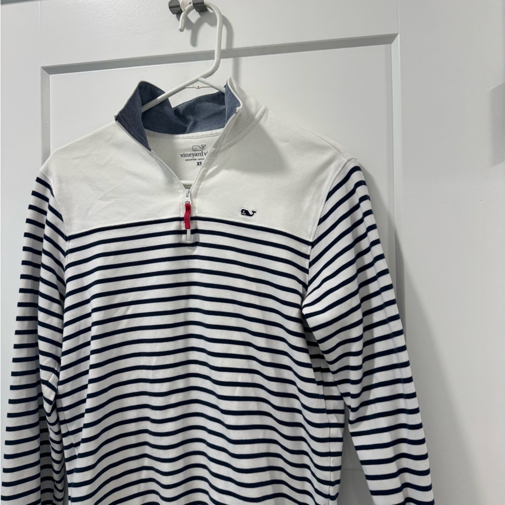 Vineyard vines stripe 1/4 zip navy and white - Picture 2 of 6